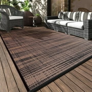VUNATE Outdoor Rug Carpet 5'x8' Waterproof Reversible Patio Rug Portable Modern Abstract Indoor Outdoor Rug Plastic Straw Rug for RV Camping Garden Picnic Deck Backyard Porch Decor Black and Brown